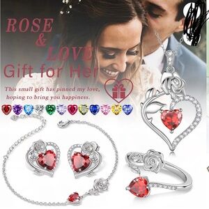 Elegant 925 Sterling Silver Heart Jewelry Set July birthstone.